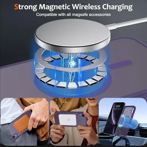 Anuck iPhone XR uchun g'ilof, MagSafe bilan mos keladigan magnitli telefon g'ilofi, yumshoq TPU bamperli qattiq shaffof mat orqa tomon, ingichka, zarbaga chidamli himoya g'ilofi, erkaklar, ayollar va qizlar uchun - To'q binafsha rang - ANUCK (1)