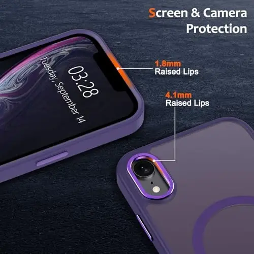 Anuck iPhone XR uchun g'ilof, MagSafe bilan mos keladigan magnitli telefon g'ilofi, yumshoq TPU bamperli qattiq shaffof mat orqa tomon, ingichka, zarbaga chidamli himoya g'ilofi, erkaklar, ayollar va qizlar uchun - To'q binafsha rang - 3