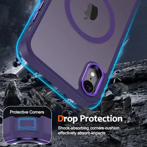 Anuck iPhone XR uchun g'ilof, MagSafe bilan mos keladigan magnitli telefon g'ilofi, yumshoq TPU bamperli qattiq shaffof mat orqa tomon, ingichka, zarbaga chidamli himoya g'ilofi, erkaklar, ayollar va qizlar uchun - To'q binafsha rang - 4