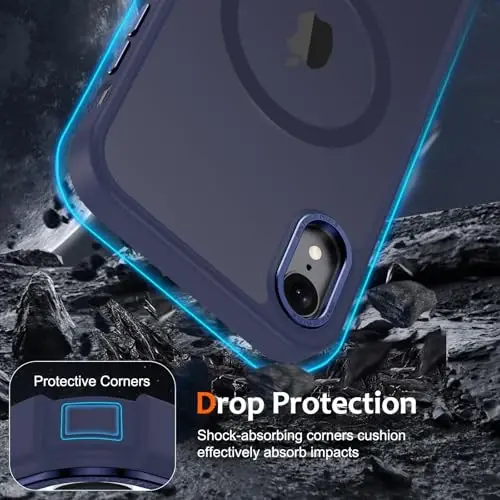 Anuck iPhone XR uchun g'ilof, MagSafe bilan mos keluvchi magnitli g'ilof, yumshoq TPU bamperli va qattiq yarim shaffof mat orqa tomonli, erkaklar, ayollar va qizlar uchun zarbga chidamli himoya g'ilofi - To'q ko'k - 4