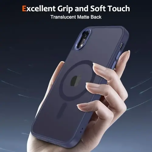 Anuck iPhone XR uchun g'ilof, MagSafe bilan mos keluvchi magnitli g'ilof, yumshoq TPU bamperli va qattiq yarim shaffof mat orqa tomonli, erkaklar, ayollar va qizlar uchun zarbga chidamli himoya g'ilofi - To'q ko'k - 5