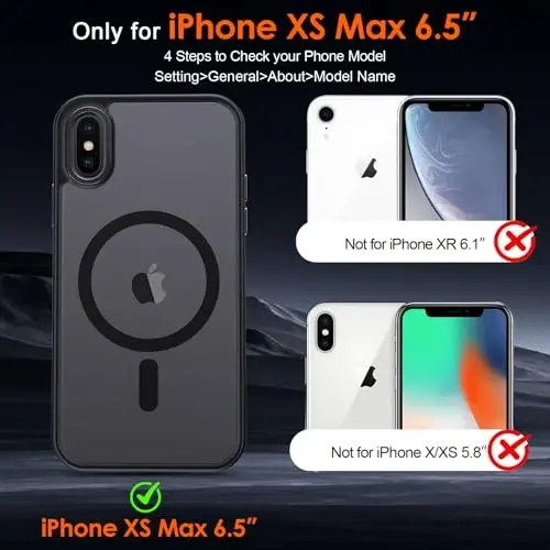 Anuck iPhone Xs Max uchun g'ilof MagSafe bilan mos keladigan magnit telefon g'ilofi, yumshoq TPU bamperli qattiq yarim shaffof mat orqa, ingichka zarbaga chidamli himoya qopqog'i erkaklar, ayollar va qizlar uchun - Qora 