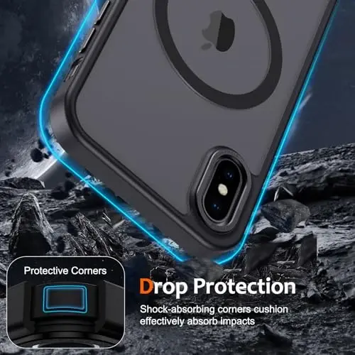 Anuck iPhone Xs Max uchun g'ilof MagSafe bilan mos keladigan magnit telefon g'ilofi, yumshoq TPU bamperli qattiq yarim shaffof mat orqa, ingichka zarbaga chidamli himoya qopqog'i erkaklar, ayollar va qizlar uchun - Qora - 1