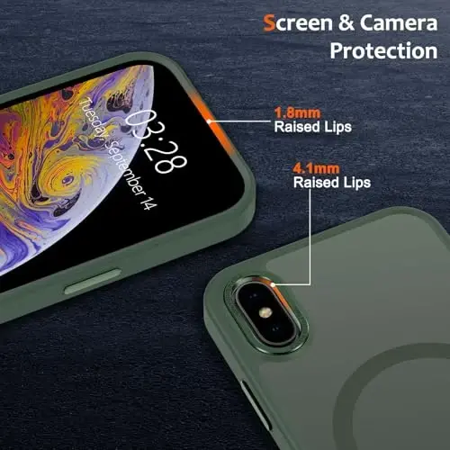 Anuck iPhone X/Xs uchun g‘ilof, MagSafe bilan mos magnitli telefon g‘ilofi, yumshoq TPU bamperli qattiq shaffof mat orqa tomon, ingichka, zarbaga chidamli himoya g‘ilofi, erkaklar, ayollar va qizlar uchun - To‘q yashil - 3