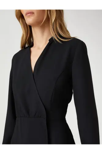 Anvelop Şortlu Tulum V Yaka Uzun Kollu-SİYAH - 5