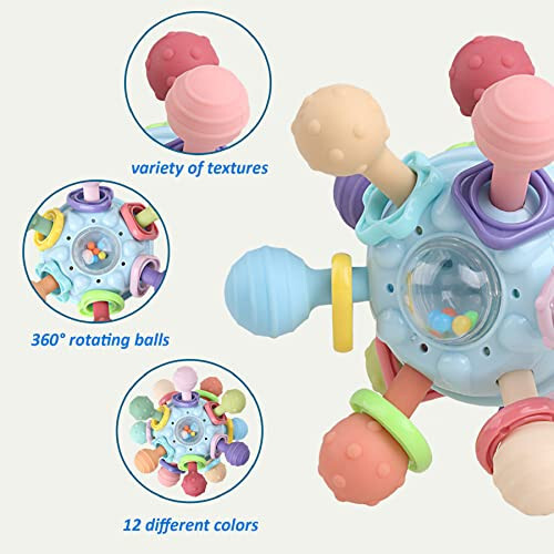 Anzimo Baby Sensory Teething Toys - Baby Teethers Montessori Toys - Gifts for Infant Newborn Boys Girls 0 3 6 9 12 18 Months 1 One Year Old - Baby Rattle Chew Toys - Toddler Educational Learning Toys - 3