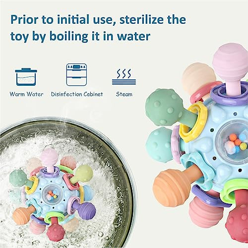 Anzimo Baby Sensory Teething Toys - Baby Teethers Montessori Toys - Gifts for Infant Newborn Boys Girls 0 3 6 9 12 18 Months 1 One Year Old - Baby Rattle Chew Toys - Toddler Educational Learning Toys - 4