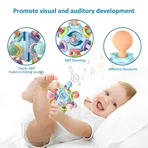 Baby Sensory Teething Toys - Baby Teether & Rattle - Gifts for Infant Newborn Boys Girls 0 3 6 9 12 18 Months - Toddler Montessori Educational Learning Toys - Anzimo (1)