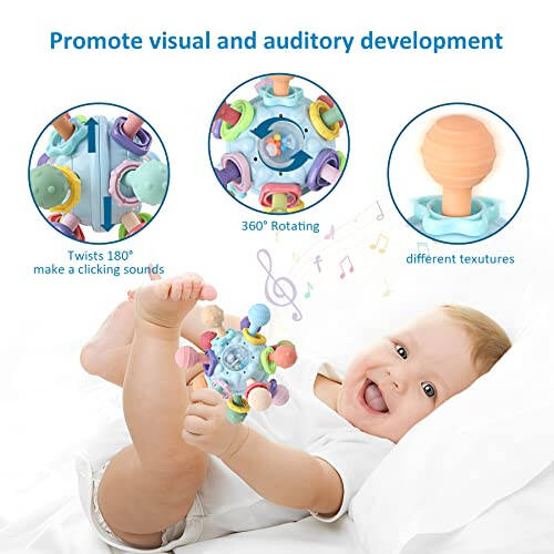 Baby Sensory Teething Toys - Baby Teether & Rattle - Gifts for Infant Newborn Boys Girls 0 3 6 9 12 18 Months - Toddler Montessori Educational Learning Toys - 2