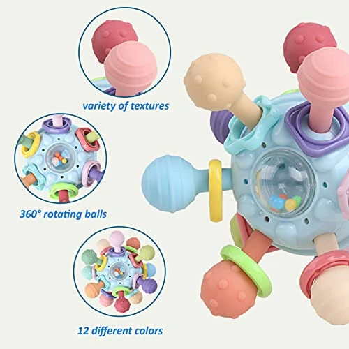 Baby Sensory Teething Toys - Baby Teether & Rattle - Gifts for Infant Newborn Boys Girls 0 3 6 9 12 18 Months - Toddler Montessori Educational Learning Toys - 3