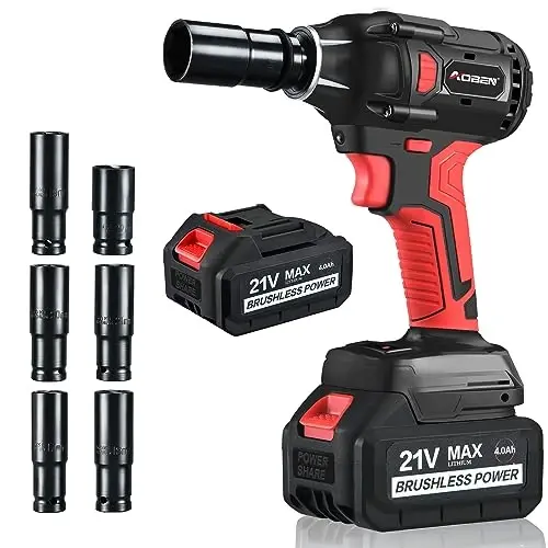 AOBEN 21V Cordless Impact Wrench Powerful Brushless Motor with 1/2