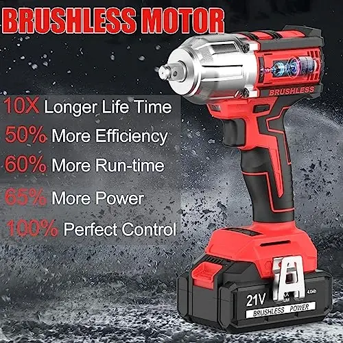 AOBEN 21V Cordless High Torque Impact Wrench 1/2 inch, Powerful Brushless Motor with Max Torque 450 ft-lb (600N.m), 4.0Ah Battery, 6 PCS Sockets (17-22mm), Fast Charger and Tool Box - 4