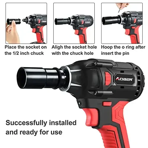 AOBEN 21V Cordless Impact Wrench, 400N.m Max Torque, 3000rpm Speed, 4.0Ah Li-ion Battery, 6Pcs Driver Sockets, Fast Charger, Tool Bag - AOBEN (1)