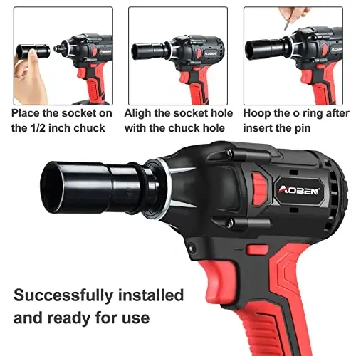 AOBEN 21V Cordless Impact Wrench, 400N.m Max Torque, 3000rpm Speed, 4.0Ah Li-ion Battery, 6Pcs Driver Sockets, Fast Charger, Tool Bag - AOBEN (1)