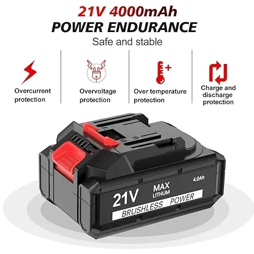 AOBEN 21V simsiz yuqori momentli zarbli kalit 1/2 dyuym, maksimal momenti 450 ft-lb (600N.m) bo'lgan kuchli cho'tkasiz motor, 4,0Ah batareya, 6 dona rozetka (17-22mm), tez zaryadlovchi va asboblar qutisi - 6