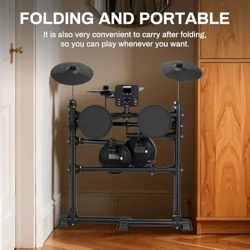 AODSK Electric Drum Set for Beginners with 241 Sounds,4 Quiet Drum Pads,2 Pedal,Throne,Sticks,Electronic Drum with Headphone,AED-400pro - 5
