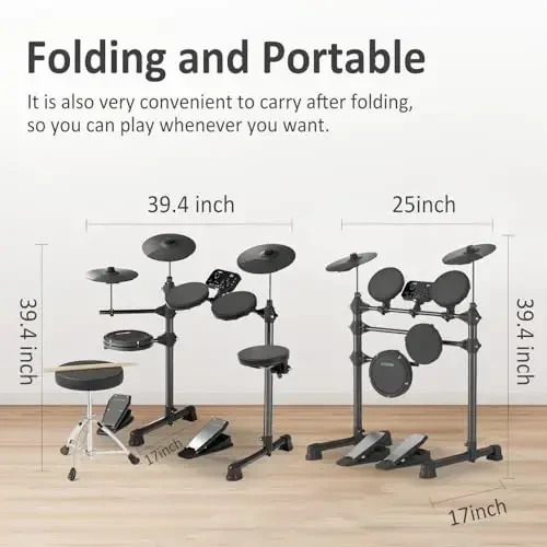 AODSK Electronic Drum Set,Electric Drum Set for Beginner with 150 Sounds,Drum Set With 4 Quiet Electric Drum Pads,2 Switch Pedal,Drum Throne,Drumsticks,On-Ear Headphones - AED-400 - 1