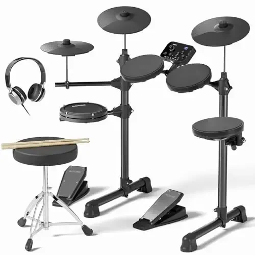 AODSK Electric Drum Set for Beginner Kids with 150 Sounds,4 Quiet Drum Pads,2 Pedal,Throne,Sticks,Electronic Drum with Headphone,AED-400 - 6