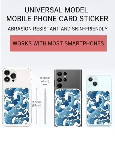 AOHRO Dual Pocket Leather Phone Wallet Adhesive Stick On, Cute Card Holder for Most Phone Cases - Blue Sea - AOHRO (1)