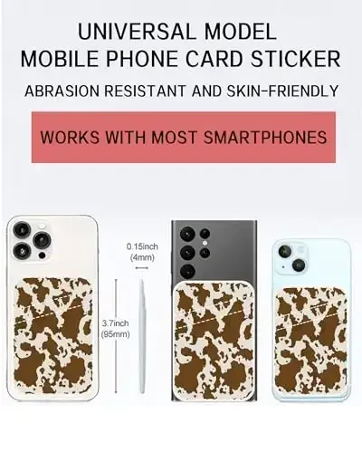 AOHRO Dual Pocket Leather Phone Wallet Adhesive Stick On, Cute Card Holder for Case, Brown Cow Print - AOHRO (1)