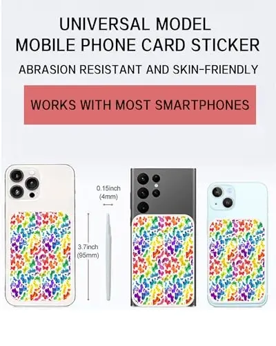 AOHRO Dual Pocket Leather Phone Wallet Adhesive Stick On, Cute Credit Card Holder for Case, Compatible with Most Phones - Cute Colorful Butterfly - AOHRO (1)