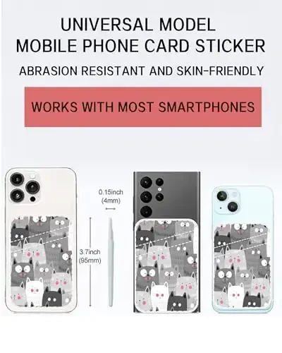 AOHRO Dual Pocket Leather Phone Wallet Adhesive Stick On, Cute Card Holder, Credit Card Holder for Phone Case, Grey Cute Cats - AOHRO (1)