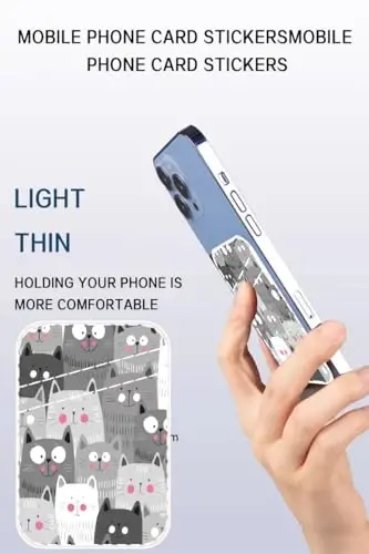 AOHRO Çift Cepli Deri Telefon Cüzdanı Yapışkanlı, Sevimli Kart Tutucu, Telefon Kılıfı için Kredi Kartı Tutucu, Gri Sevimli Kediler - 3