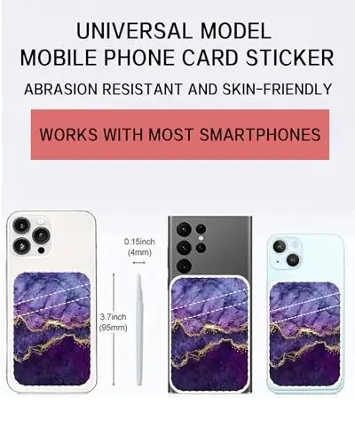 AOHRO Dual Pocket Leather Phone Wallet Adhesive Stick On, Cute Card Holder, Credit Card Holder for Phone Case, Luxury Blue Marble - 2