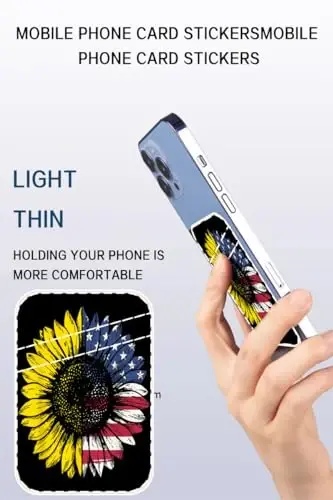 AOHRO Çift Cepli Deri Telefon Cüzdanı Yapışkanlı, Sevimli Kartlık, Kılıf için Kredi Kartı Tutucu, Ayçiçeği Amerikan Bayrağı - 3