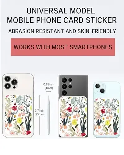 AOHRO Dual Pocket Leather Phone Wallet Adhesive Stick On, Cute Card Holder, Credit Card Holder for Phone Case, Beautiful Colorful Flowers - AOHRO (1)