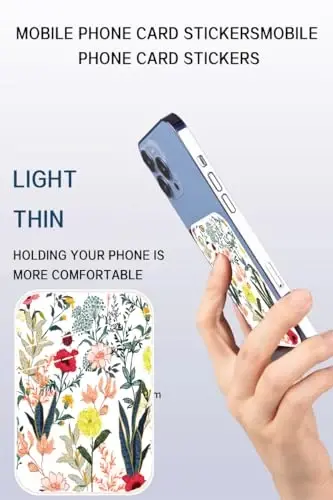 AOHRO Dual Pocket Leather Phone Wallet Adhesive Stick On, Cute Card Holder, Credit Card Holder for Phone Case, Beautiful Colorful Flowers - 3