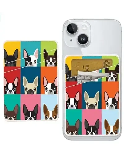 AOHRO Dual Pocket Leather Phone Wallet, Adhesive Stick On, Cute & Funny Dogs Design - AOHRO