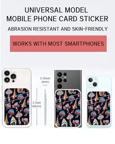 AOHRO Dual Pocket Leather Phone Wallet Adhesive Stick On, Cute Card Holder, Credit Card Holder for Case Compatible with Most Phones Boho Mushroom - AOHRO (1)