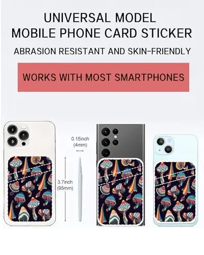 AOHRO Çift Cepli Deri Telefon Cüzdanı Yapışkanlı, Şirin Kartlık, Kılıfla Uyumlu Kredi Kartı Tutucu Çoğu Telefon Boho Mantarı - 2