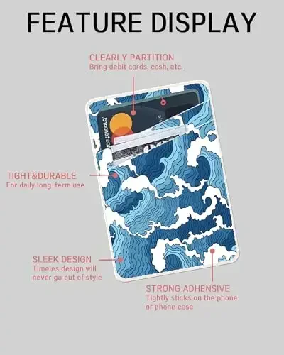 AOHRO Dual cho'ntak charm telefon hamyoni Yopishtiruvchi, ko'pchilik telefon g'iloflari uchun yoqimli karta ushlagichi - Moviy dengiz - 5