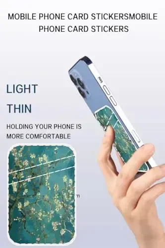 AOHRO Dual cho'ntak charm telefon hamyoni yopishtiruvchi, yoqimli karta ushlagichi, g'ilof uchun kredit karta ushlagichi, yashil boho daraxti - 3