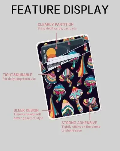 AOHRO Dual cho'ntak charm telefon hamyoni yopishtiruvchi, yoqimli karta ushlagichi, ko'pchilik telefonlar Boho qo'ziqorini bilan mos keladigan g'ilof uchun kredit karta ushlagichi - 5