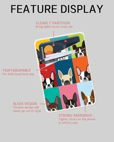 AOHRO Dual cho'ntak charm telefon hamyoni, yopishtiruvchi, yoqimli va kulgili itlar dizayni - 5