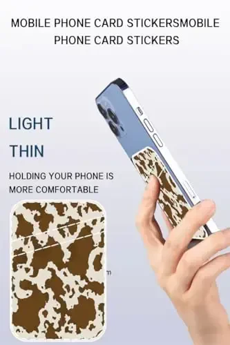 AOHRO Dual Pocket Leather Phone Wallet Adhesive Stick On, Cute Card Holder for Case, Brown Cow Print - 3