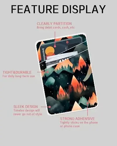 AOHRO Dual Pocket Leather Phone Wallet Adhesive Stick On, Cute Card Holder, Credit Card Holder Compatible with Most Phones - 5