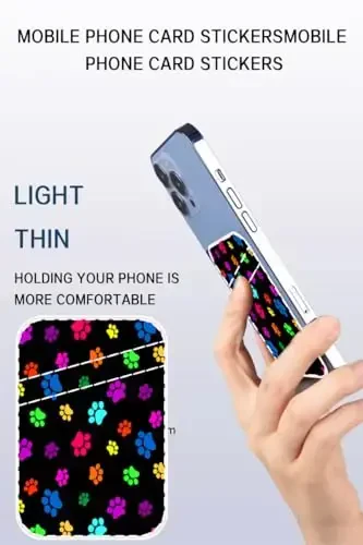 AOHRO Dual Pocket Leather Phone Wallet Adhesive Stick On, Cute Card Holder, Credit Card Holder for Case - Compatible with Most Phones, Cute Colorful Paw - 3