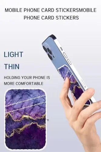 AOHRO Dual Pocket Leather Phone Wallet Adhesive Stick On, Cute Card Holder, Credit Card Holder for Phone Case, Luxury Blue Marble - 3