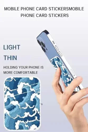 AOHRO Dual Pocket Leather Phone Wallet Adhesive Stick On, Cute Card Holder for Most Phone Cases - Blue Sea - 3