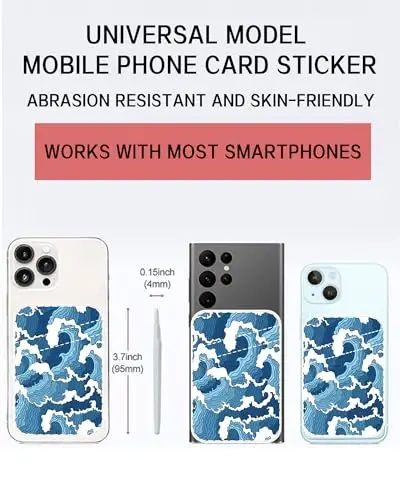 AOHRO Dual Pocket Leather Phone Wallet Adhesive Stick On, Cute Card Holder for Most Phone Cases - Blue Sea - AOHRO (1)