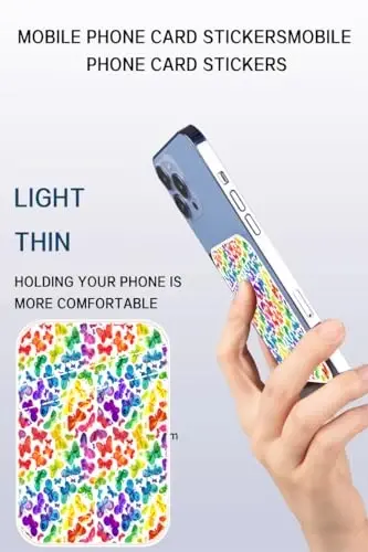 AOHRO Dual Pocket Leather Phone Wallet Adhesive Stick On, Cute Credit Card Holder for Case, Compatible with Most Phones - Cute Colorful Butterfly - 3