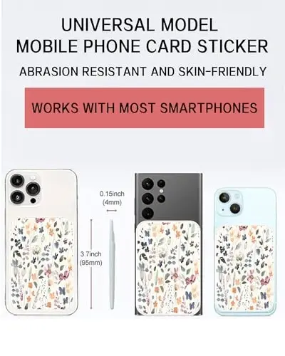 AOHRO Phone Card Holder, Dual Pocket Leather Phone Wallet Adhesive Stick On, Cute Card Holder, Credit Card Holder for Phone Case Compatible with Most Phone Colorful Boho Leaf - 4