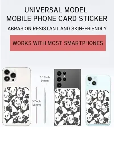 AOHRO Phone Card Holder, Dual Pocket Leather Phone Wallet Adhesive Stick On, Cute Card Holder, Credit Card Holder for Phone Case Cute Pandas - 2