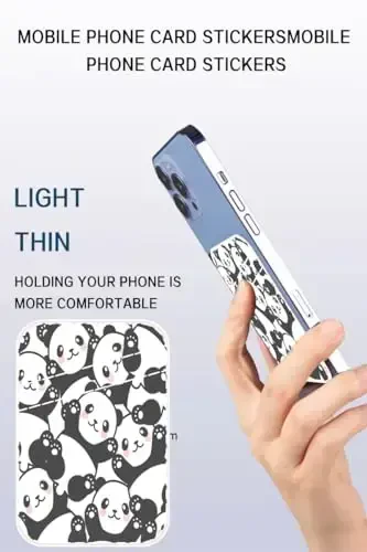AOHRO Phone Card Holder, Dual Pocket Leather Phone Wallet Adhesive Stick On, Cute Card Holder, Credit Card Holder for Phone Case Cute Pandas - 3