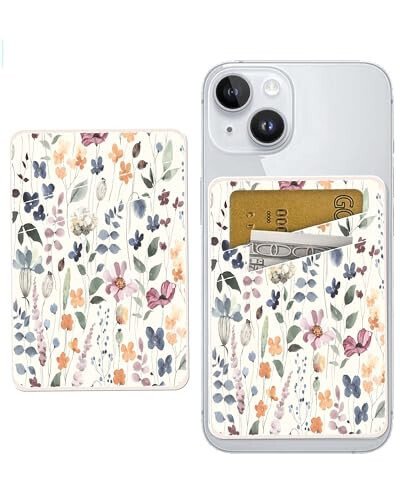 AOHRO Phone Card Holder - Dual Pocket Leather Wallet with Adhesive, Cute Credit Card Holder for Most Phones - Colorful Boho Leaf - AOHRO