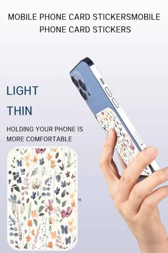 AOHRO Phone Card Holder - Dual Pocket Leather Wallet with Adhesive, Cute Credit Card Holder for Most Phones - Colorful Boho Leaf - 3